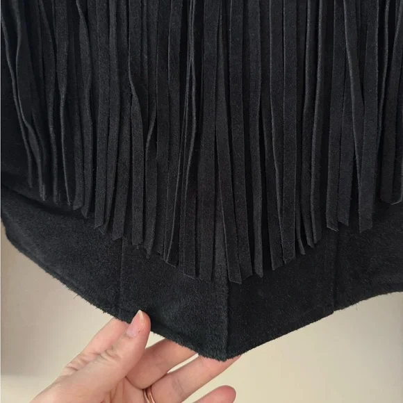Vintage 1980s Womens Black Suede Leather Jacket Size S Fringe Biker Western Goth - Picture 5 of 10